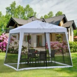 Outsunny 3x3m Outdoor Gazebo Canopy Tent Event Shelter W/ Mesh Screen Side Grey -Outsunny store 12200316 3