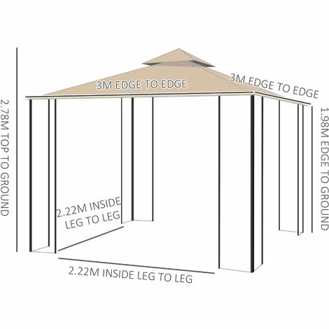 Outsunny 3x3(m) Outdoor Gazebo Patio Pavilion Canopy Tent w/ Netting & Shelf Outsunny 3x3(m) Outdoor Gazebo Patio Pavilion Canopy Tent W/ Netting & Shelf -Outsunny store 12200317 2
