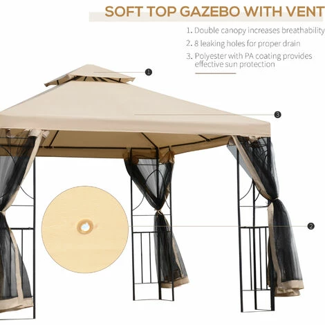 Outsunny 3x3(m) Outdoor Gazebo Patio Pavilion Canopy Tent w/ Netting & Shelf Outsunny 3x3(m) Outdoor Gazebo Patio Pavilion Canopy Tent W/ Netting & Shelf -Outsunny store 12200317 4