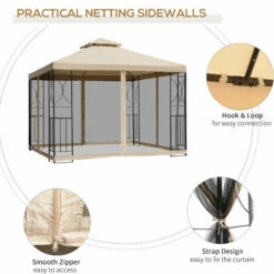 Outsunny 3x3(m) Outdoor Gazebo Patio Pavilion Canopy Tent W/ Netting & Shelf 6 Outsunny 3x3(m) Outdoor Gazebo Patio Pavilion Canopy Tent W/ Netting & Shelf -Outsunny store 12200317 5