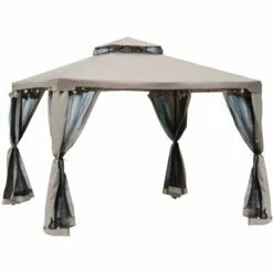 Outsunny 3 X 3 M Metal Gazebo Garden Outdoor 2-Tier Roof Marquee Party Tent Taup