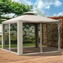 Outsunny 3 X 3 M Metal Gazebo Garden Outdoor 2-Tier Roof Marquee Party Tent Taup 4 Outsunny 3 X 3 M Metal Gazebo Garden Outdoor 2-Tier Roof Marquee Party Tent Taup -Outsunny store 12200318 3