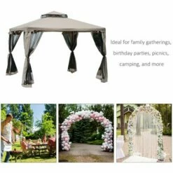 Outsunny 3 X 3 M Metal Gazebo Garden Outdoor 2-Tier Roof Marquee Party Tent Taup 5 Outsunny 3 X 3 M Metal Gazebo Garden Outdoor 2-Tier Roof Marquee Party Tent Taup -Outsunny store 12200318 4