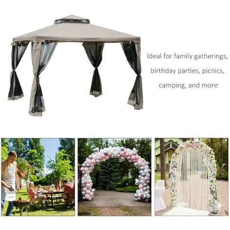 Outsunny 3 x 3 m Metal Gazebo Garden Outdoor 2-Tier Roof Marquee Party Tent Taup Outsunny 3 X 3 M Metal Gazebo Garden Outdoor 2-Tier Roof Marquee Party Tent Taup -Outsunny store 12200318 4