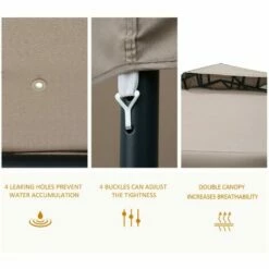 Outsunny 3 X 3 M Metal Gazebo Garden Outdoor 2-Tier Roof Marquee Party Tent Taup 6 Outsunny 3 X 3 M Metal Gazebo Garden Outdoor 2-Tier Roof Marquee Party Tent Taup -Outsunny store 12200318 5