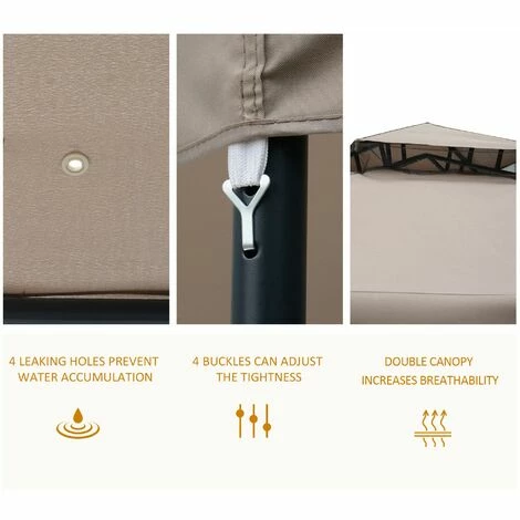 Outsunny 3 x 3 m Metal Gazebo Garden Outdoor 2-Tier Roof Marquee Party Tent Taup Outsunny 3 X 3 M Metal Gazebo Garden Outdoor 2-Tier Roof Marquee Party Tent Taup -Outsunny store 12200318 5