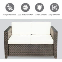 Outsunny Rattan Wicker 2-seat Sofa Loveseat Padded Garden Furniture Brown -Outsunny store 13140211 4
