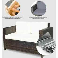 Outsunny Rattan Wicker 2-seat Sofa Loveseat Padded Garden Furniture Brown -Outsunny store 13140211 5