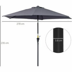 Alternative view of Outsunny Patio Umbrella Parasol Sun Shade Garden Aluminium Grey 2.7M