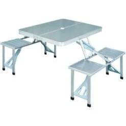 Outsunny Portable Folding Trestle Camping Picnic Table Outdoor Chair Stools