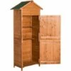Outsunny Wood Garden Storage Shed Tool Cabinet W/ Felt Roof, 190x79x49cm, Brown