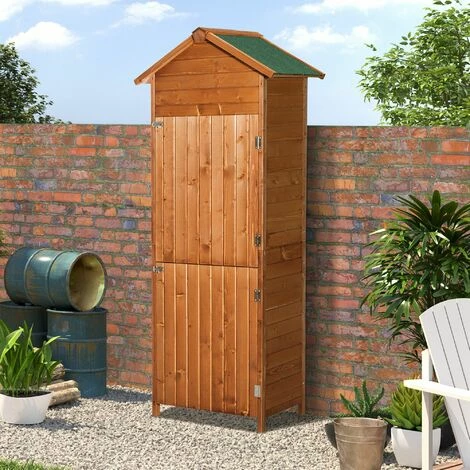 Outsunny Wood Garden Storage Shed Tool Cabinet w/ Felt Roof, 190x79x49cm, Brown Outsunny Wood Garden Storage Shed Tool Cabinet W/ Felt Roof, 190x79x49cm, Brown -Outsunny store 1366695 3