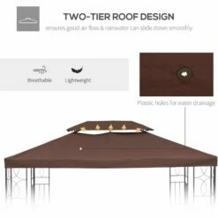 Outsunny 3x4m Gazebo Replacement Roof Canopy 2 Tier Top UV Cover Patio Brown -Outsunny store 1366698 4