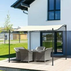Outsunny 3m X 3m Deluxe Canopy Metal Wall Gazebo Awning Garden Marquee Shelter Door Porch -Outsunny store 1366705 3