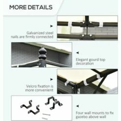 Outsunny 3m X 3m Deluxe Canopy Metal Wall Gazebo Awning Garden Marquee Shelter Door Porch -Outsunny store 1366705 5