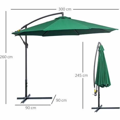Outsunny 3(m) Garden Banana Parasol Cantilever Umbrella w/ Crank, Green Outsunny 3(m) Garden Banana Parasol Cantilever Umbrella W/ Crank, Green -Outsunny store 1366715 2