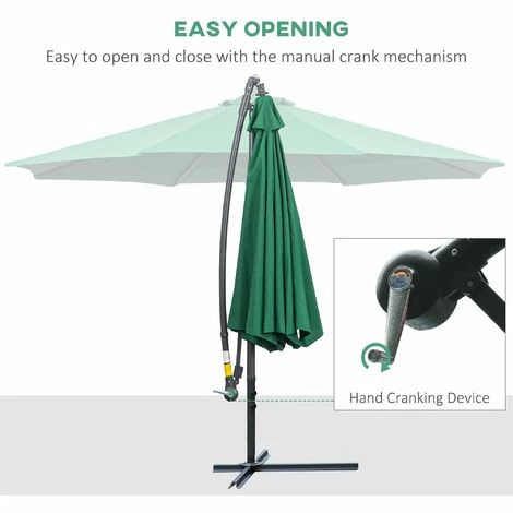 Outsunny 3(m) Garden Banana Parasol Cantilever Umbrella w/ Crank, Green Outsunny 3(m) Garden Banana Parasol Cantilever Umbrella W/ Crank, Green -Outsunny store 1366715 4