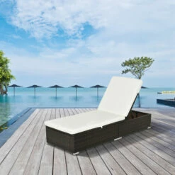 Outsunny Patio Rattan Chaise Lounge Garden Pool Wicker Sun Lounger Adjustable -Outsunny store 1366718 3
