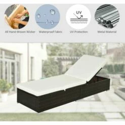 Outsunny Patio Rattan Chaise Lounge Garden Pool Wicker Sun Lounger Adjustable -Outsunny store 1366718 4