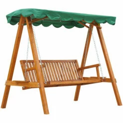 Outsunny Swing Chair 3 Seater Swinging Wooden Hammock Garden Seat Outdoor Canopy