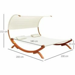 Alternative view of Outsunny Double Bed Hammock Sun Lounger Outdoor Wood Cream White Garden