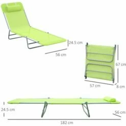 Outsunny Adjustable Sun Bed Garden Lounger Recliner Relaxing Camping Light Green -Outsunny store 1366727 2