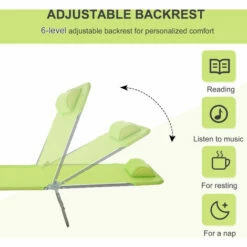 Outsunny Adjustable Sun Bed Garden Lounger Recliner Relaxing Camping Light Green -Outsunny store 1366727 4