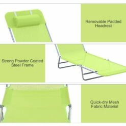 Outsunny Adjustable Sun Bed Garden Lounger Recliner Relaxing Camping Light Green -Outsunny store 1366727 5