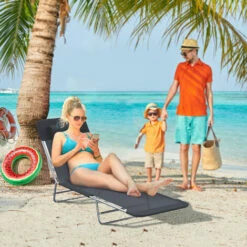 Outsunny Adjustable Sun Bed Garden Lounger Recliner Relaxing Camping Black -Outsunny store 1366728 3