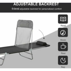 Outsunny Adjustable Sun Bed Garden Lounger Recliner Relaxing Camping Black -Outsunny store 1366728 4