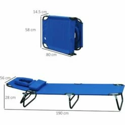 Outsunny Folding Sun Lounger Reclining Chair W/ Pillow Reading Hole Blue -Outsunny store 1366729 2