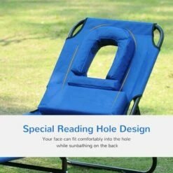 Outsunny Folding Sun Lounger Reclining Chair W/ Pillow Reading Hole Blue -Outsunny store 1366729 4