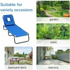 Outsunny Folding Sun Lounger Reclining Chair W/ Pillow Reading Hole Blue -Outsunny store 1366729 5