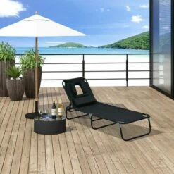Outsunny Sun Bed Chairs Garden Lounger Reclining Folding Relaxer Beach Chair Patio Camping Black -Outsunny store 1366730 3