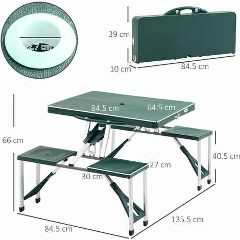 Outsunny Picnic Table Chair Set 4 Seat Aluminium PP W/ 2.7cm Umbrella Hole Outsunny Picnic Table Chair Set 4 Seat Aluminium PP W/ 2.7cm Umbrella Hole -Outsunny store 1366735 2
