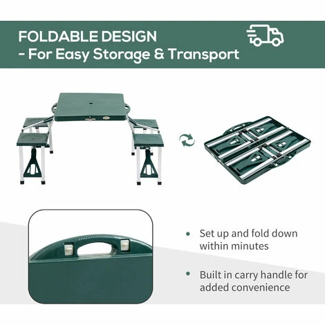 Outsunny Picnic Table Chair Set 4 Seat Aluminium PP W/ 2.7cm Umbrella Hole Outsunny Picnic Table Chair Set 4 Seat Aluminium PP W/ 2.7cm Umbrella Hole -Outsunny store 1366735 4