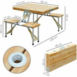 Outsunny Wooden Portable Folding Camping Picnic Table BBQ Chairs Stools Set -Outsunny store 1366736 2
