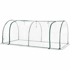 Outsunny 2 Sections Transparent Clear PVC Tunnel Greenhouse Green Grow House Steel Frame