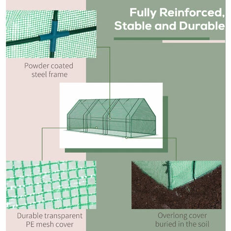 Outsunny 2.7M Steeple Polytunnel Greenhouse Poly Tunnel Green Hot House Steel Frame New Outsunny 2.7M Steeple Polytunnel Greenhouse Poly Tunnel Green Hot House Steel Frame New -Outsunny store 1366740 5