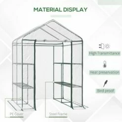 Outsunny Walk In Greenhouse Garden Clear PVC Frame Shelves Reinforced Plant Grow 5 Outsunny Walk In Greenhouse Garden Clear PVC Frame Shelves Reinforced Plant Grow -Outsunny store 1366742 4