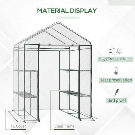 Outsunny Walk In Greenhouse Garden Clear PVC Frame Shelves Reinforced Plant Grow Outsunny Walk In Greenhouse Garden Clear PVC Frame Shelves Reinforced Plant Grow -Outsunny store 1366742 4