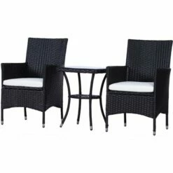 Outsunny Rattan Bistro Set Garden Chair Table Patio Outdoor Cushion Conservatory