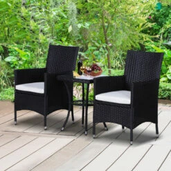 Outsunny Rattan Bistro Set Garden Chair Table Patio Outdoor Cushion Conservatory -Outsunny store 1366753 3