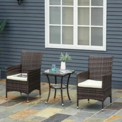 Outsunny Rattan Bistro Set Garden Chair Table Patio Outdoor Cushion Conservatory -Outsunny store 1366754 3