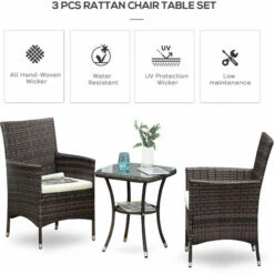Outsunny Rattan Bistro Set Garden Chair Table Patio Outdoor Cushion Conservatory -Outsunny store 1366754 4