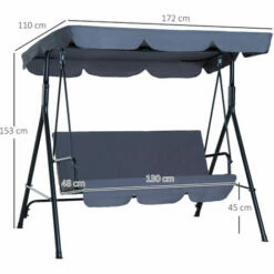 Outsunny Garden Patio Swing Chair 3 Seater Swinging Hammock Canopy Outdoor Cushioned Bench Bed Seat (Grey) -Outsunny store 1366757 2