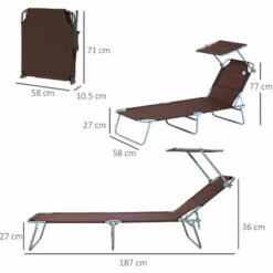 Outsunny Garden Folding Chair Sun Lounger Bed Outdoor Recliner Seat W/ Sunshade -Outsunny store 1366759 2