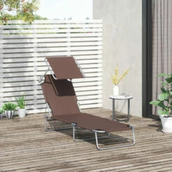 Outsunny Garden Folding Chair Sun Lounger Bed Outdoor Recliner Seat W/ Sunshade -Outsunny store 1366759 3
