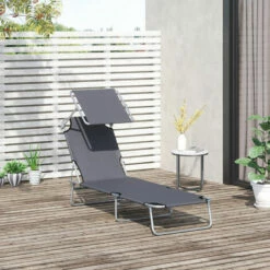 Outsunny Folding Chair Sun Lounger Recliner Seat Sunshade Garden Outdoor Grey -Outsunny store 1366760 3