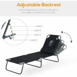 Outsunny Folding Sun Lounger Reclining Chair W/ Pillow Reading Hole Black -Outsunny store 1366761 4